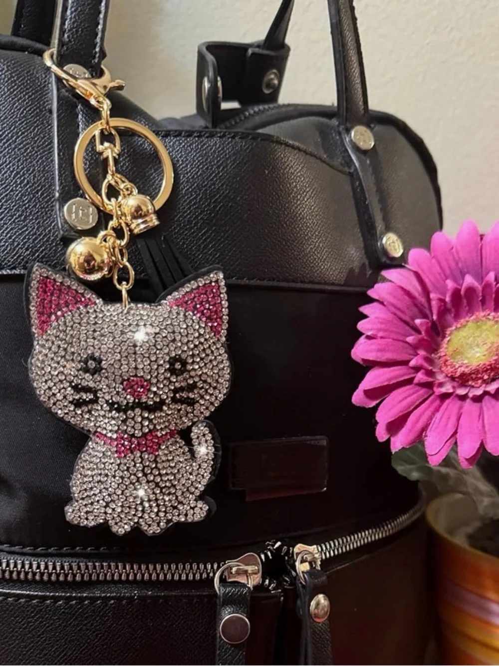 Sparkling Cat Keychain - Pink & Silver